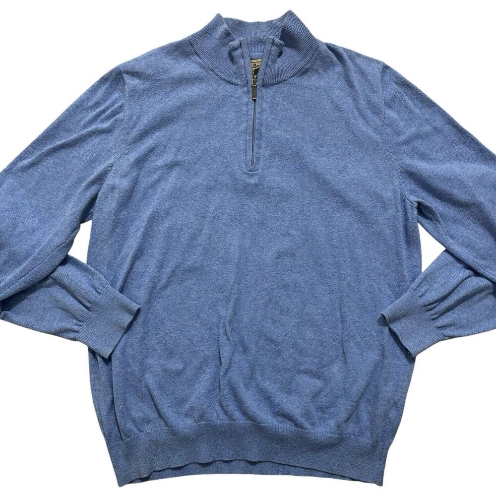 LL Bean Men's Sz Large Sweater Quarter Zip Pullover Cotton Cashmere Blue